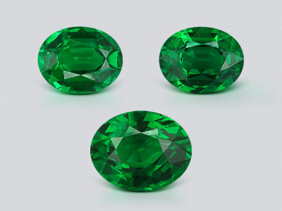Set of Vibrant Vivid Green tsavorite garnets in oval cut 8.18 carats, Africa photo