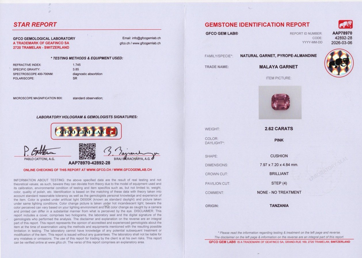 Garnet Malaya cushion cut 2.62 carats, Tanzania  Image №6