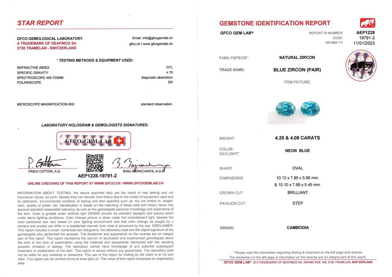 Pair of blue zircons from Cambodia 8.33 ct Image №4