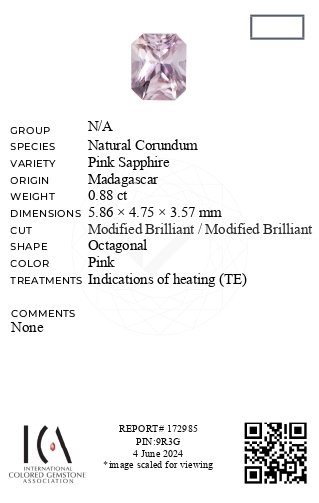 Radiant-cut pink sapphire 0.88 carats, Madagascar Image №6
