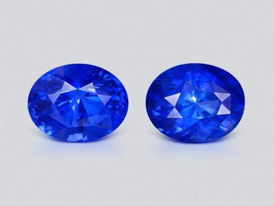 Pair of Intense Cornflower blue sapphires in oval cut 2.07 carats, Sri Lanka photo