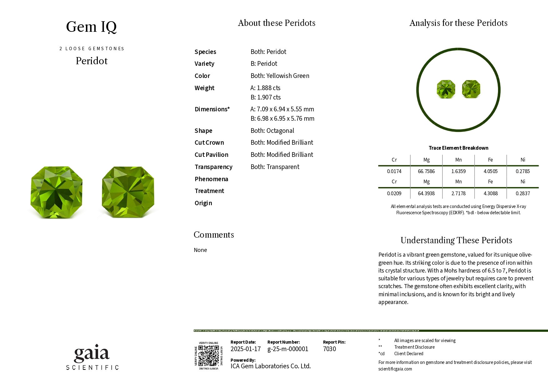 Pair of peridots yellow-green asscher cut  3.80 carats, Burma Image №5