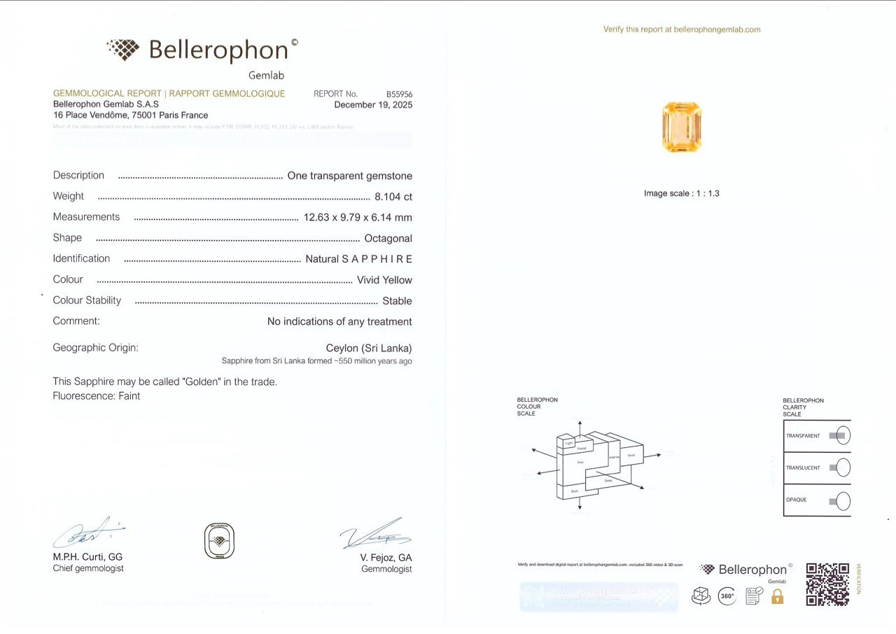 Unheated Golden Vivid Yellow sapphire in octagon cut  8.10 carats, Sri Lanka Image №6