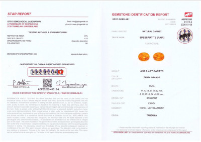 Certificate Pair of Fanta spessartines oval cut 9.67 carats, Tanzania