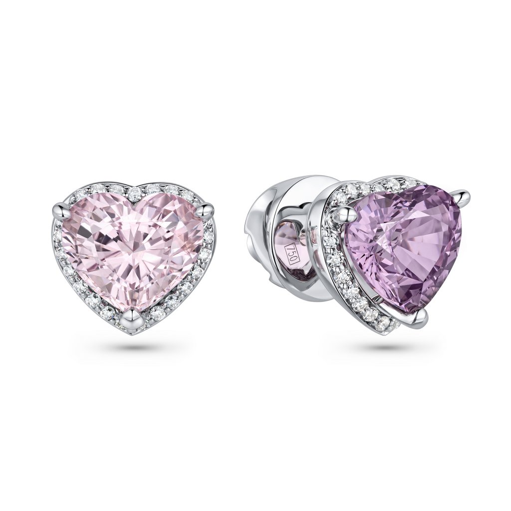 Earrings with pink and lavender spinel, diamonds in 18K white gold Image №2