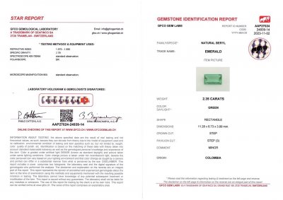 Certificate Baguette-cut Colombian emerald 2.35 ct