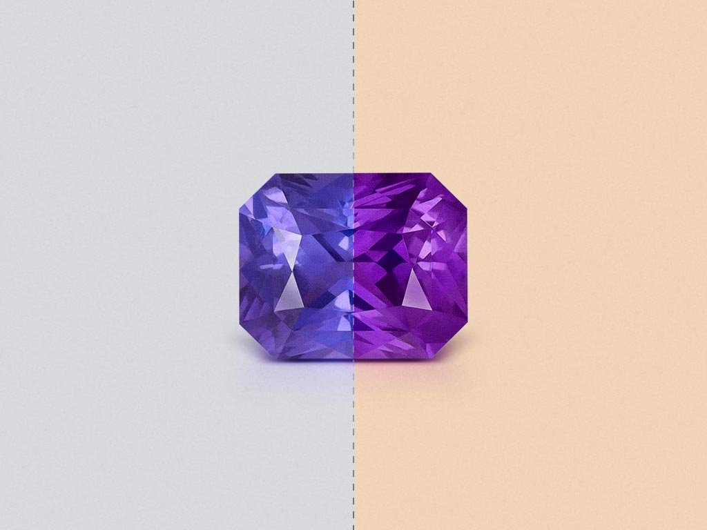 Unheated color change sapphire in radiant cut 1,15 carats, Sri Lanka Image №1