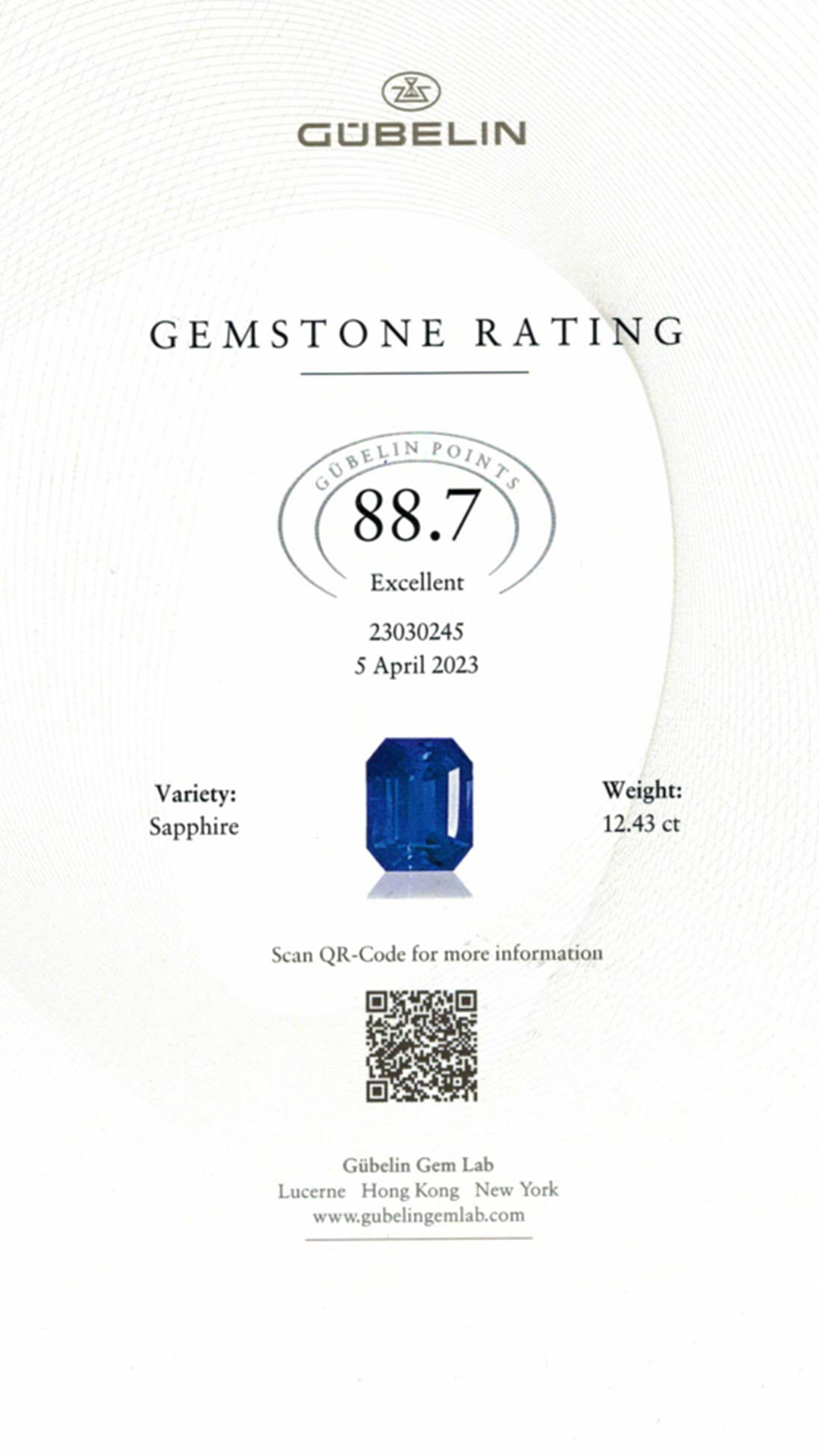 Unheated Intense Cornflower Blue sapphire in octagon cut 12.43 carats, Kashmir SSEF / Gubelin / GRS Image №10