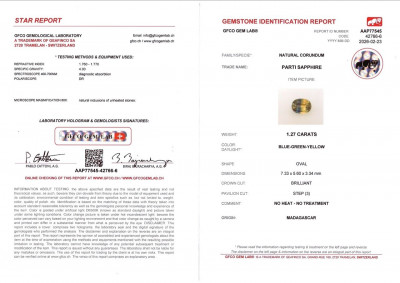 Certificate Unheated sapphire Bi-color oval cut 1.27 carats, Madagascar