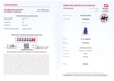 Certificate Large Royal blue tanzanite trapezoid cut 13.11 ct