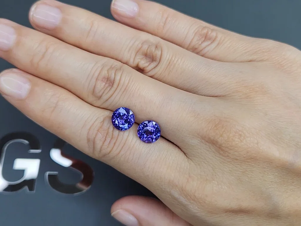 Pair of round cut blue tanzanites 4.38 carats, Tanzania Image №2