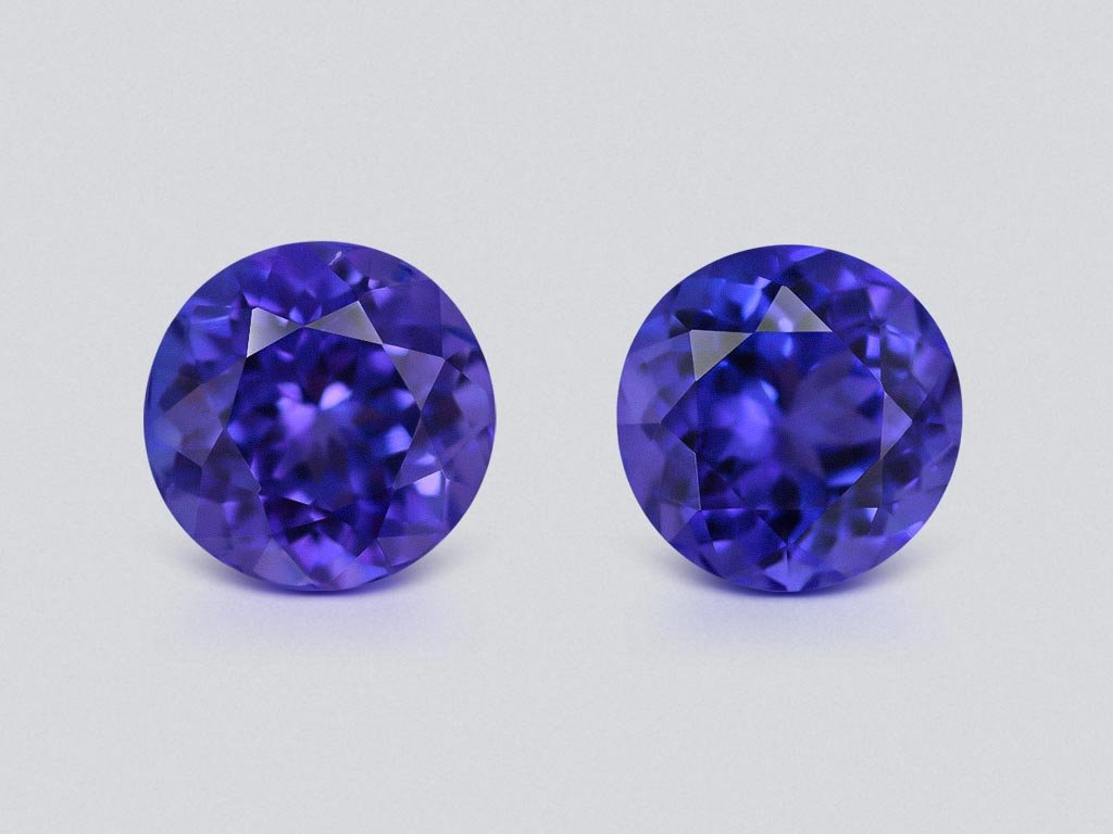 Pair of round cut blue tanzanites 4.38 carats, Tanzania Image №1