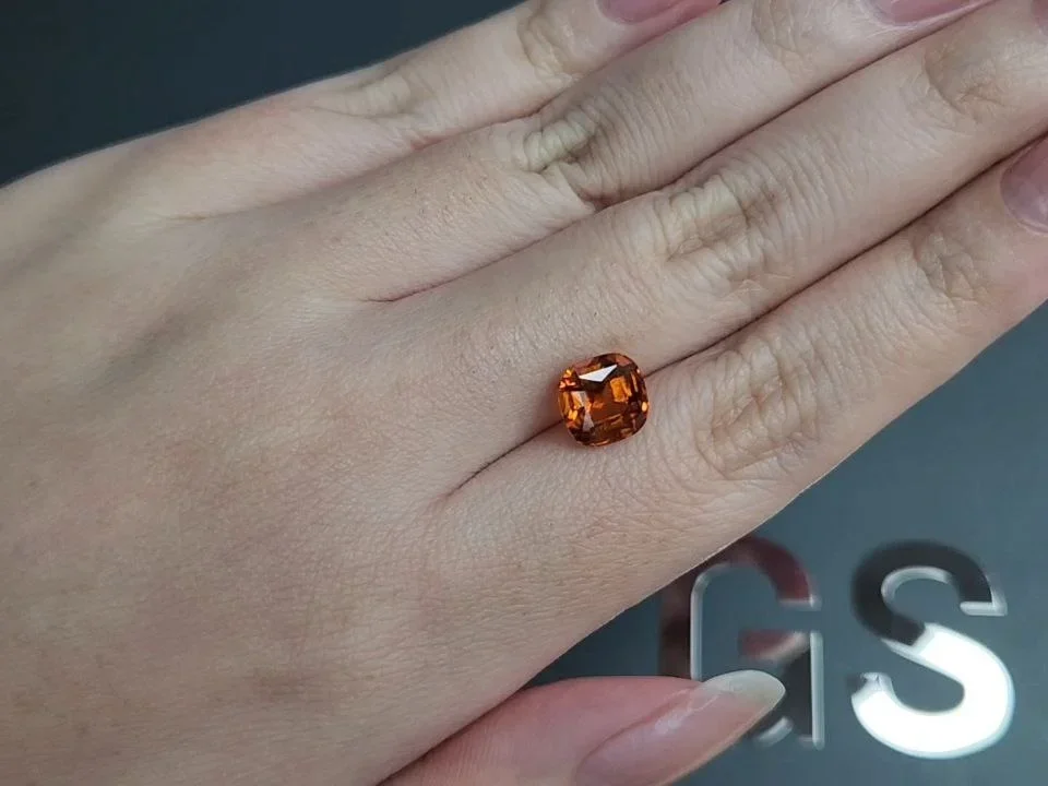 Cushion cut hessonite garnet 2.97 carats, Tanzania Image №2
