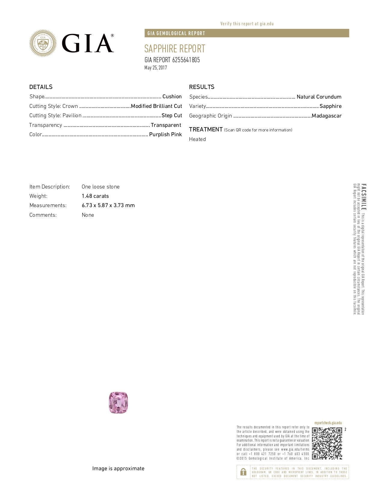 Pink sapphire cushion cut 1.48 carats, Madagascar GIA, ICA Image №6