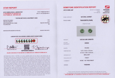 Certificate Pair of tsavorites round cut 1.03 carats, Tanzania