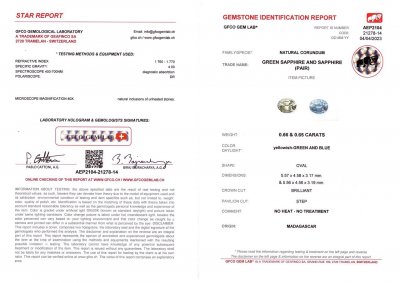 Certificate Contrasting pair of green and blue sapphires 1.31 ct