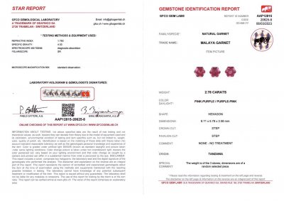Certificate Set of bright umbalite garnets 2.78 ct, Tanzania