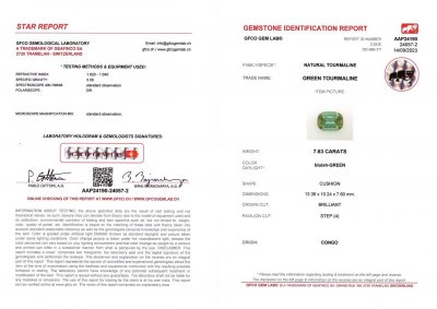 Certificate Cushion cut Lagoon blue tourmaline 7.63 ct