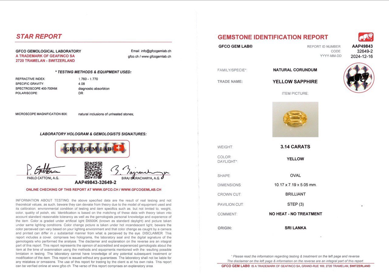 Unheated intense yellow sapphire in oval cut 3.14 carats, Sri Lanka  Image №6