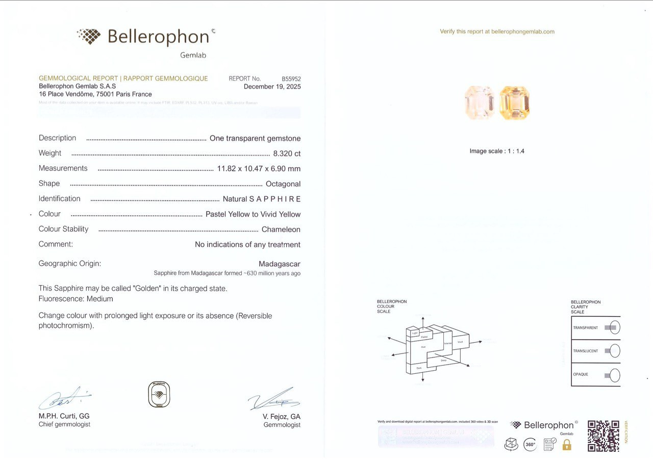 Unheated Golden Vivid Yellow sapphire in octagon cut  8.32 carats, Madagascar Image №6