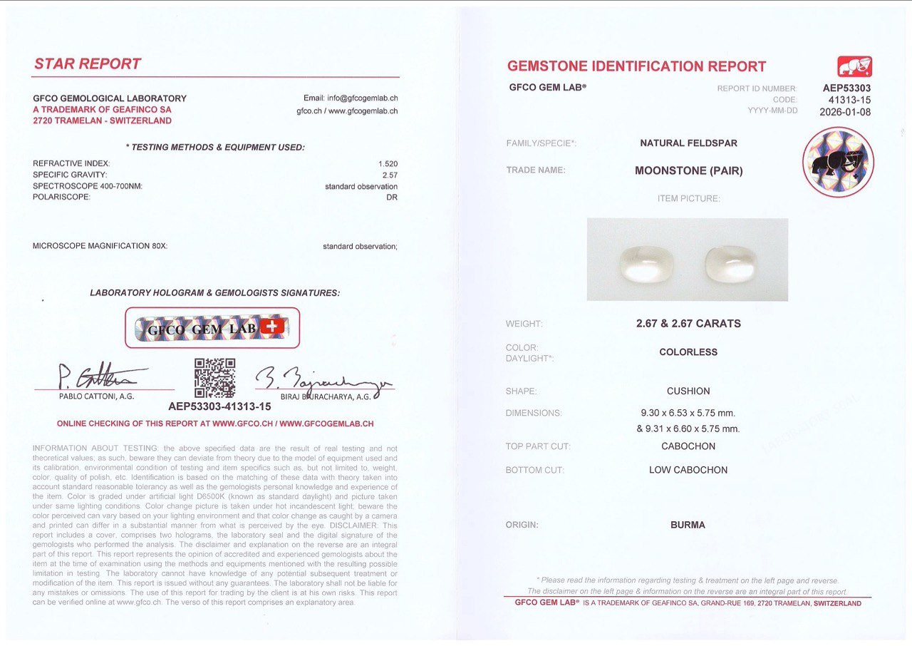 Pair of moonstones cabochon cut 5.34 carats, Burma Image №5