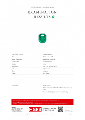 Certificate Vivid Green emerald with rare Butterfly-wing effect Mariposa in octagon cut 5.67 carats, Colombia