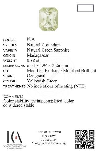 Unheated pastel green sapphire in radiant cut 0.88 carats, Madagascar Image №6