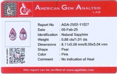 Certificate Pair of unheated contrast pear cut sapphires 1.89 carats, Madagascar 