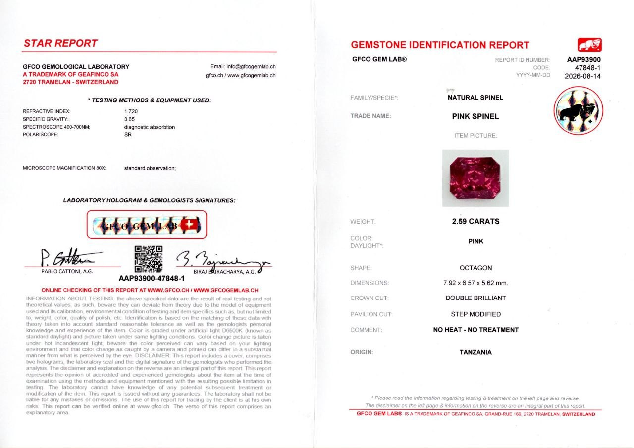 Pink spinel radiant cut 2.59 carats, Tanzania Image №6