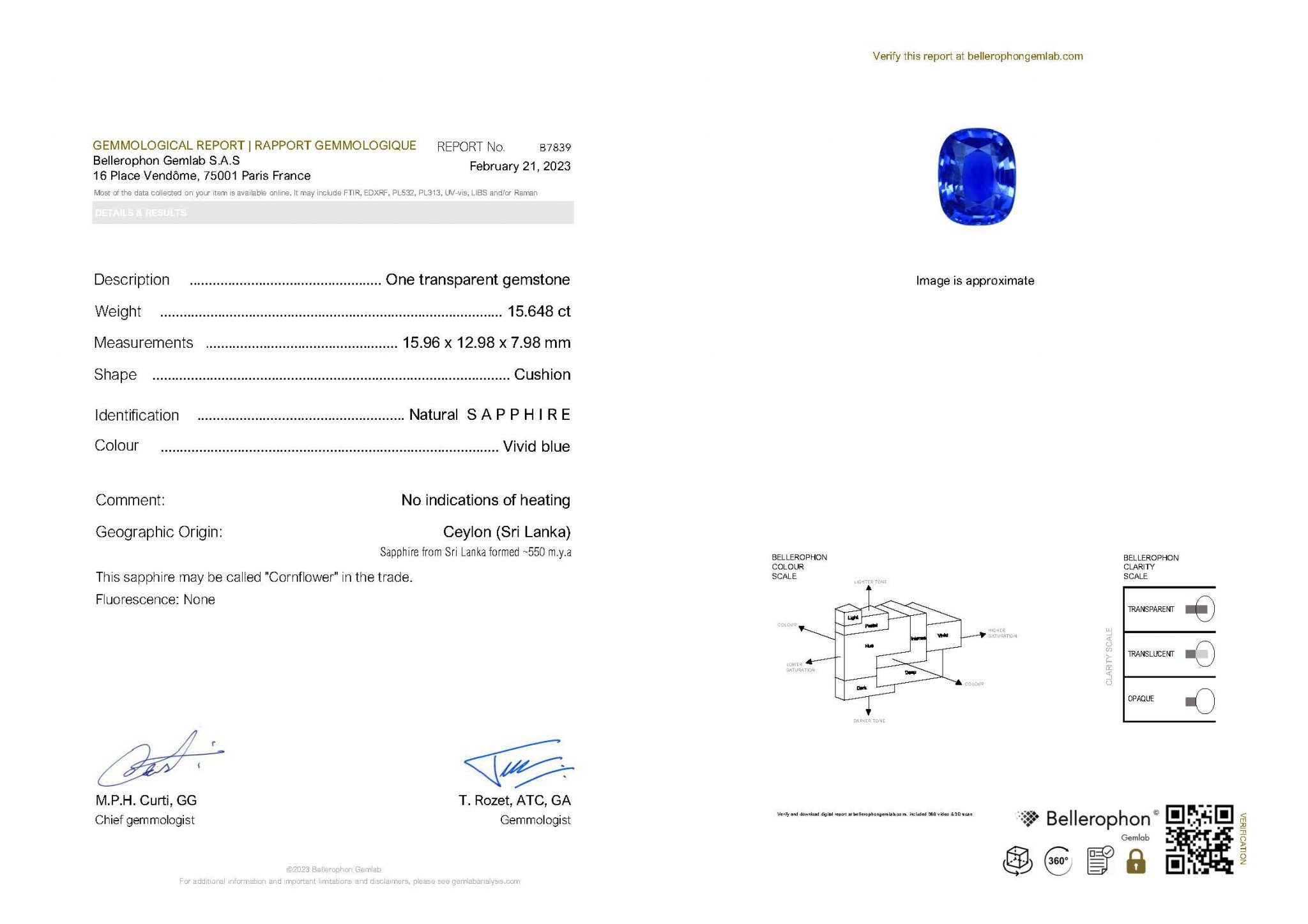 Unique unheated cornflower blue sapphire, 15.65 ct, Sri Lanka Image №5