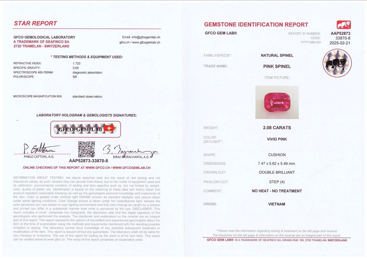 Neon pink Jedi color cushion-cut spinel 2.08 carats, Vietnam, Vibrant type GRS Image №6