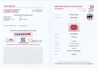 Certificate Neon pink Jedi color cushion-cut spinel 2.08 carats, Vietnam, Vibrant type GRS