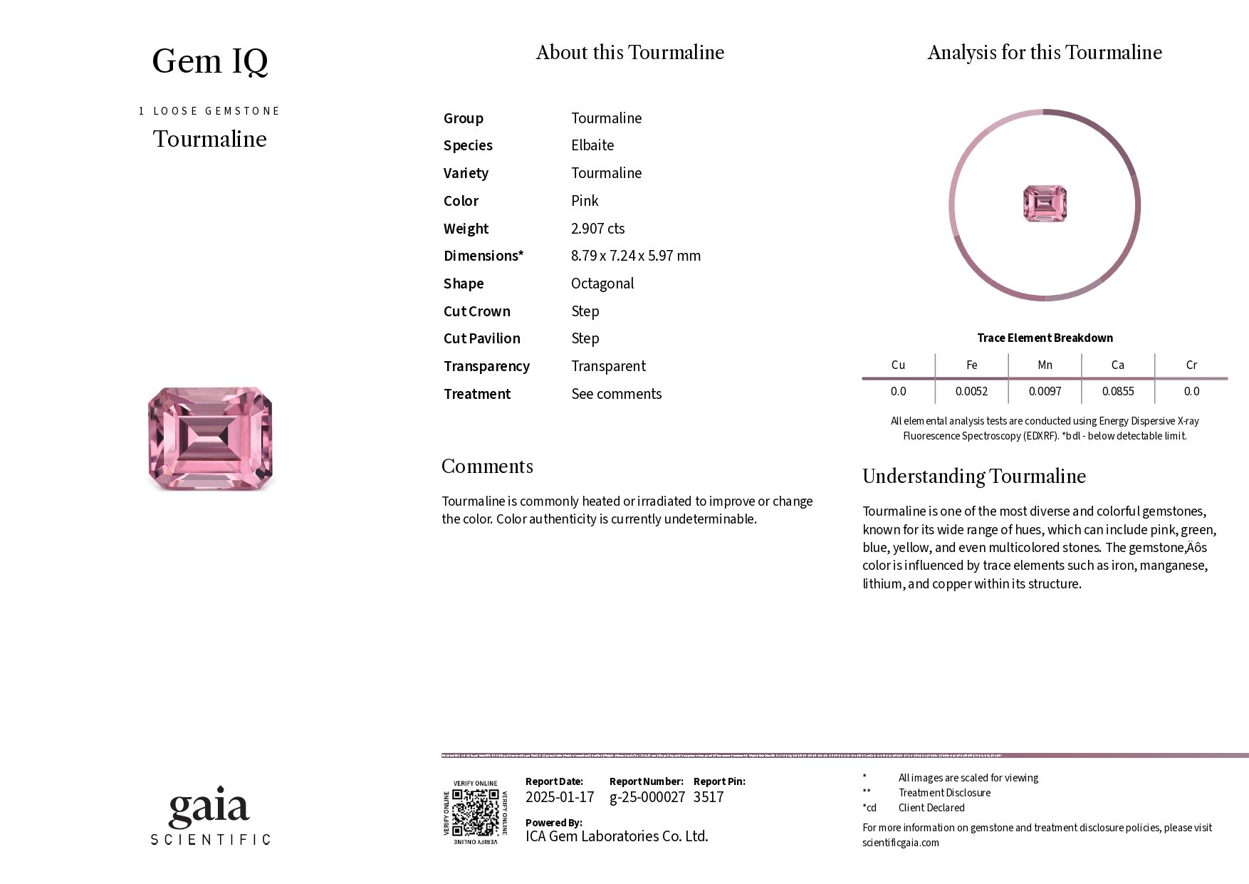 Baby Pink tourmaline in octagon cut 2.91 carats, Afghanistan Image №6