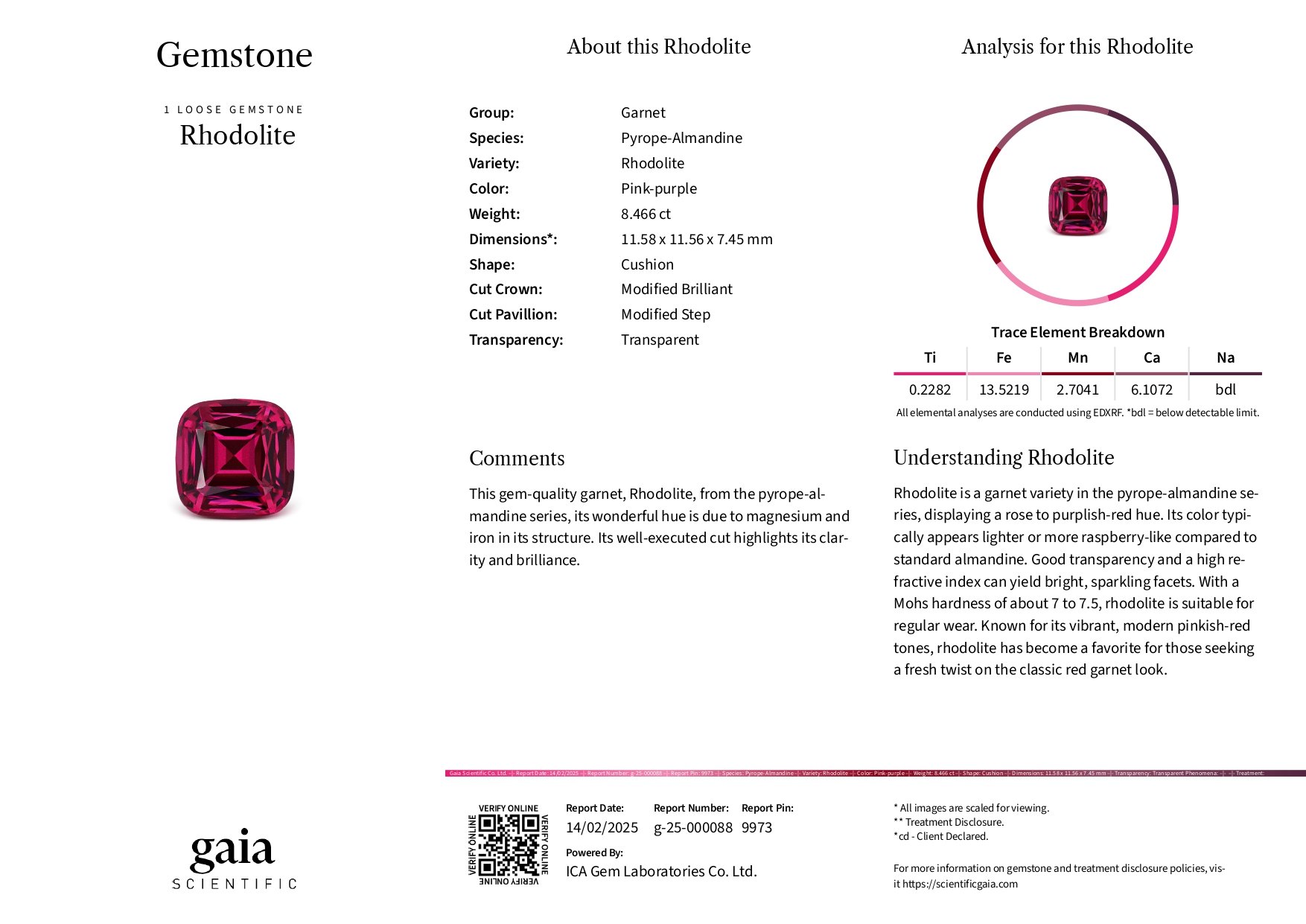 Garnet rhodolite cushion cut 8.46 carats, Tanzania Image №6