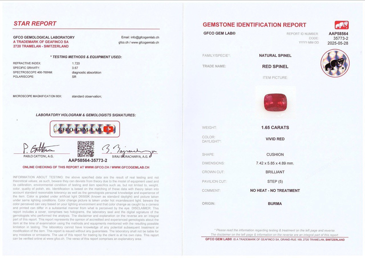 Spinel Vivid Red Pink сushion сut 1.65 carats, Burma Image №6