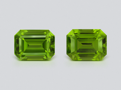 Pair of peridots yellow green octagon cut 8.96 carats, Pakistan  photo