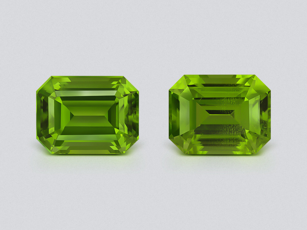 Pair of peridots yellow green octagon cut 8.96 carats, Pakistan  Image №1