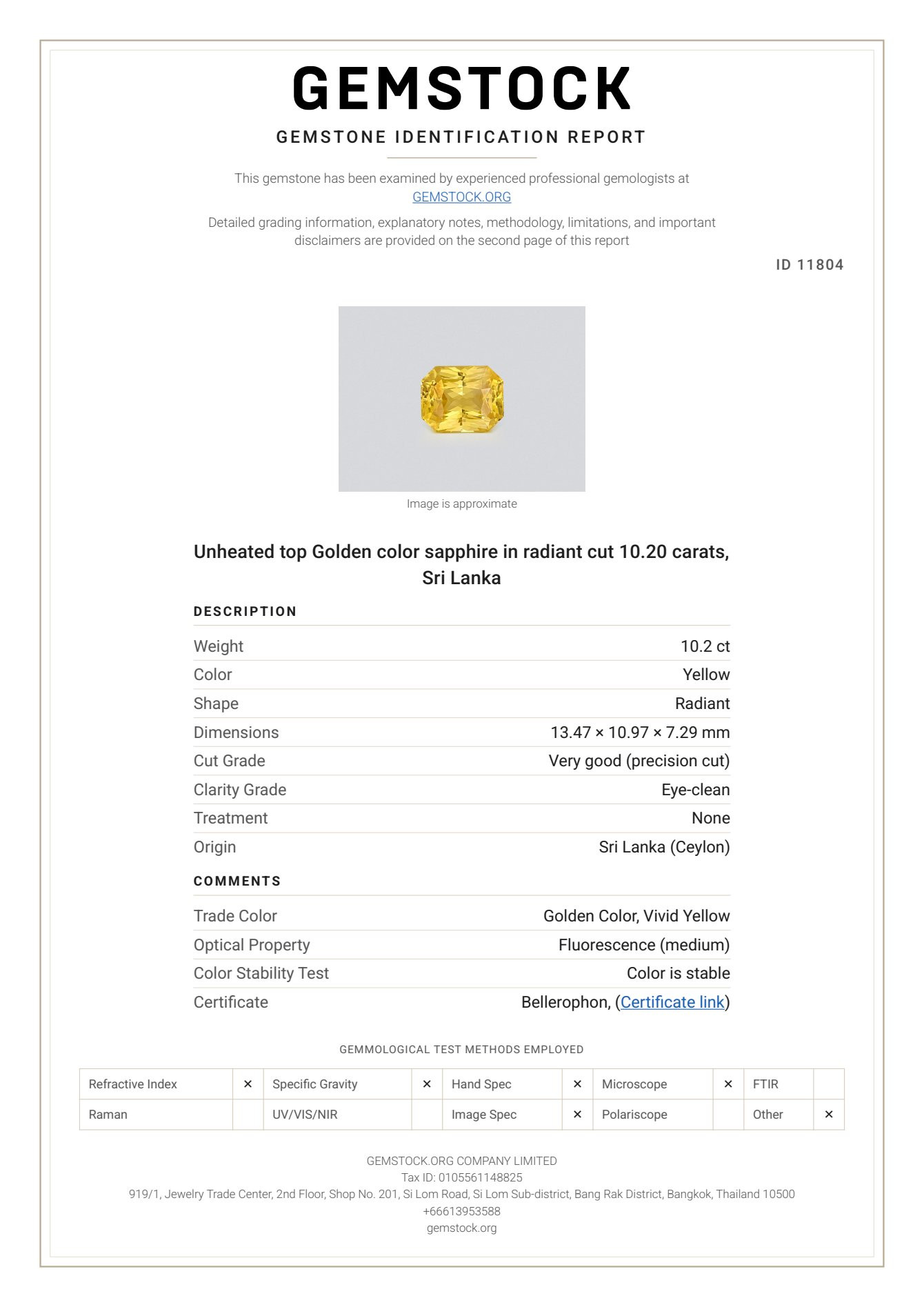 Unheated top Golden color sapphire in radiant cut 10.20 carats, Sri Lanka Image №7