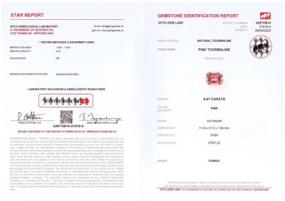 Certificate Octagon cut pink tourmaline, 6.67 ct, Congo