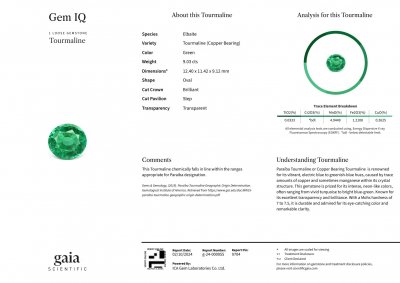 Certificate Neon green oval cut Paraiba tourmaline 9.03 carats, Mozambique 