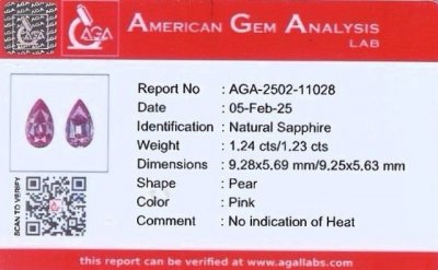 Certificate Pair of unheated pink sapphires in pear cut 2.47 carats, Madagascar