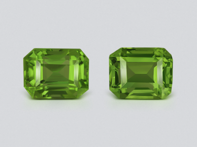 Pair of peridots green yellow octagon cut 6.47carats, Burma photo