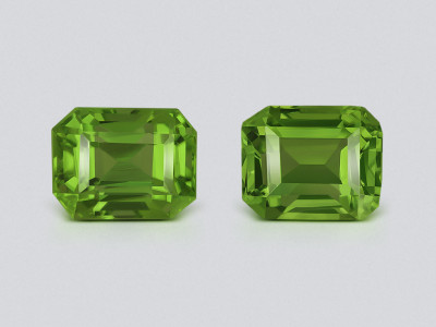 Pair of peridots green yellow octagon cut 6.47carats, Burma photo
