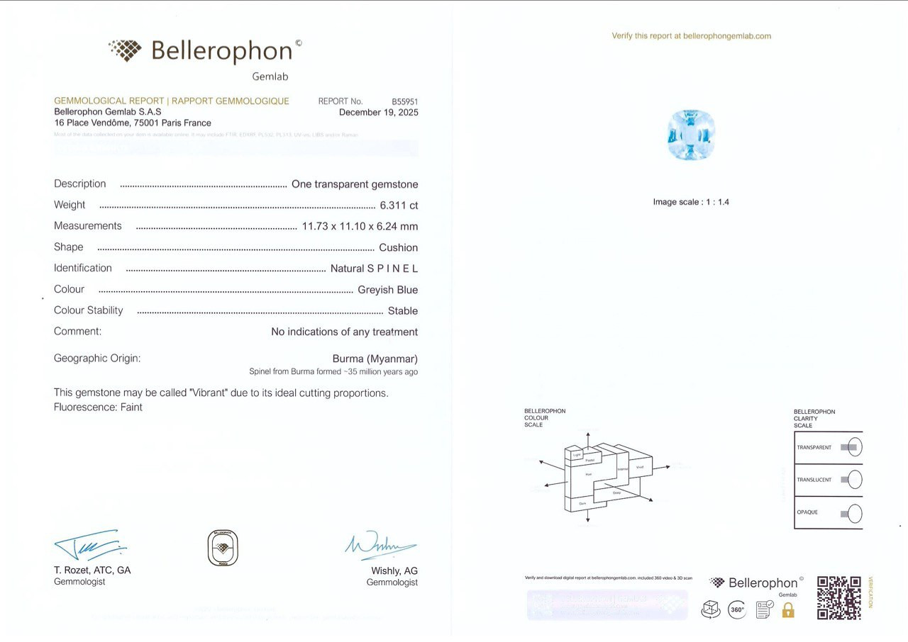 Steel Grey Vibrant spinel in cushion cut 6.31 carats, Burma Image №6