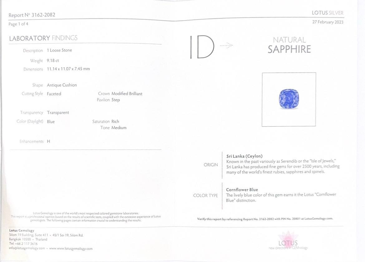 Sapphire Cornflower Blue cushion cut 9.18 carats, Sri Lanka Image №6