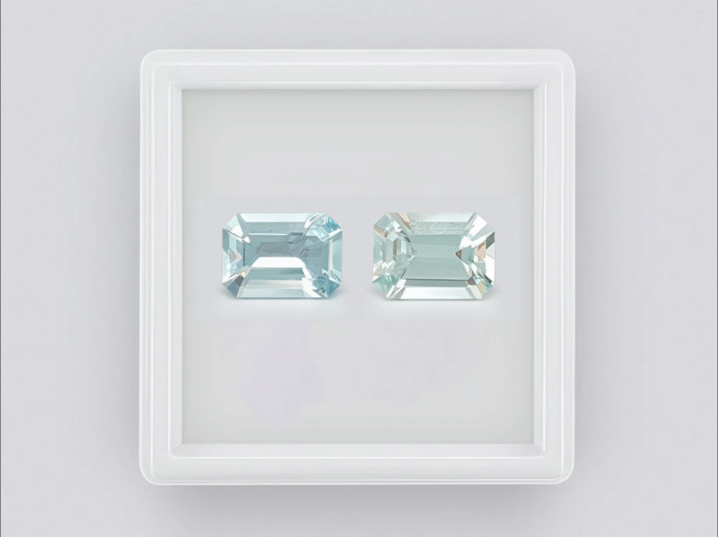 Pair of octagon cut aquamarines 1.49 carats, Madagascar Image №1