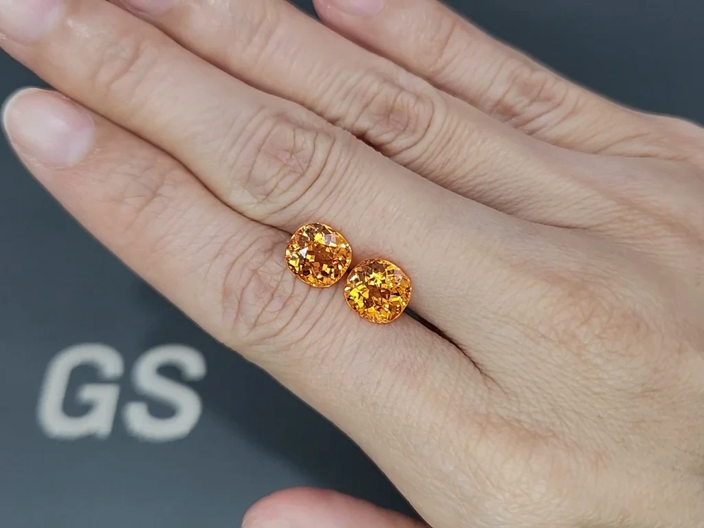 Pair of spessartites Fanta color cushion cut 6.50 carats, Africa Image №2