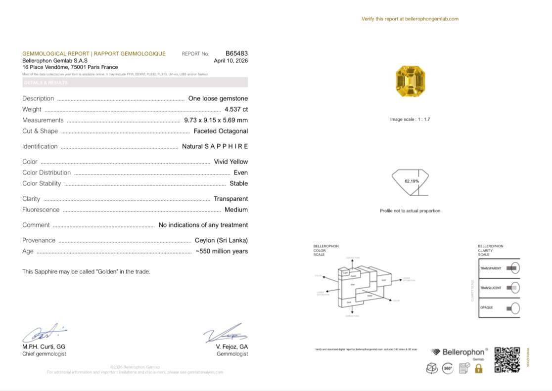 Unheated Golden Yellow sapphire in octagon cut 4.54 carats, Sri Lanka Image №6