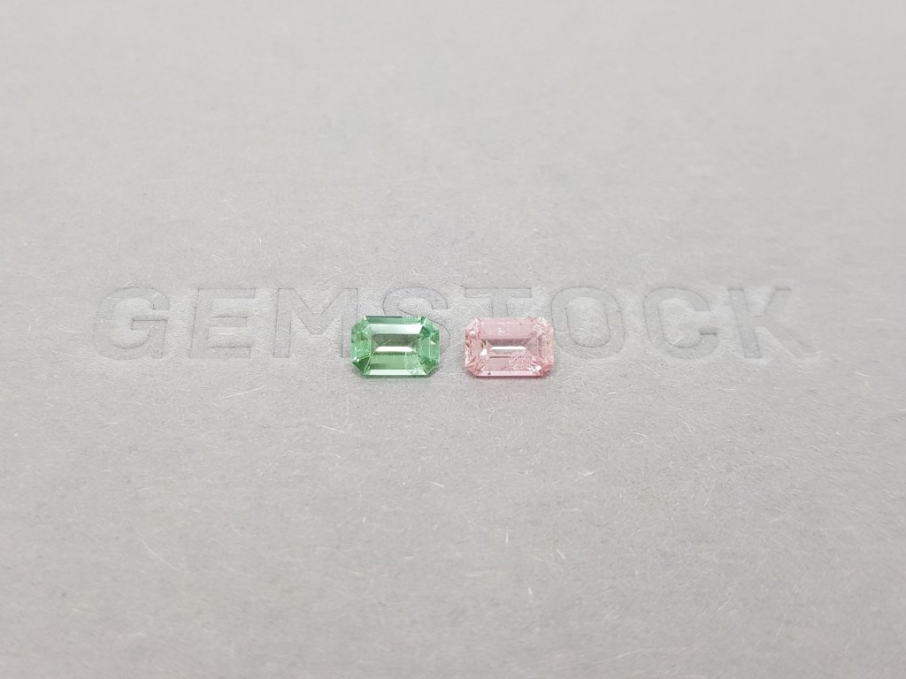 Contrasting pair of pink and green octagon-cut tourmaline 0.98 ct Image №2