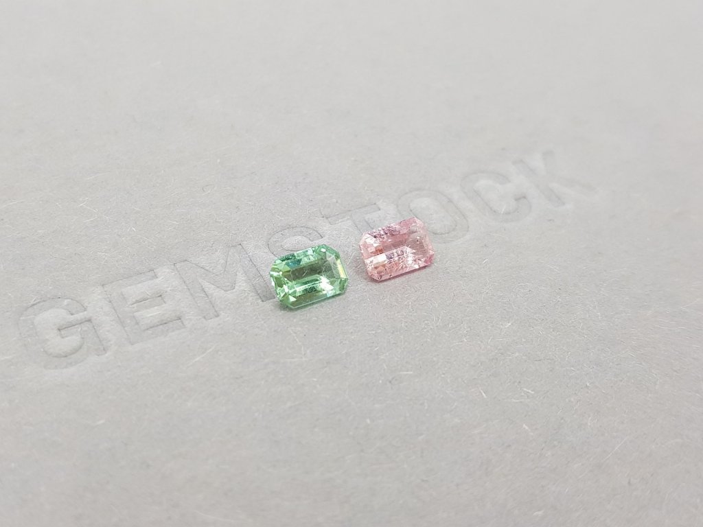 Contrasting pair of pink and green octagon-cut tourmaline 0.98 ct Image №3